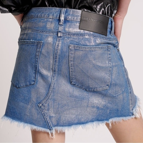 Free People OneTeaspoon Blue Future Junkyard Micro Mini Skirt 25 Shimmer Fray - Picture 8 of 17